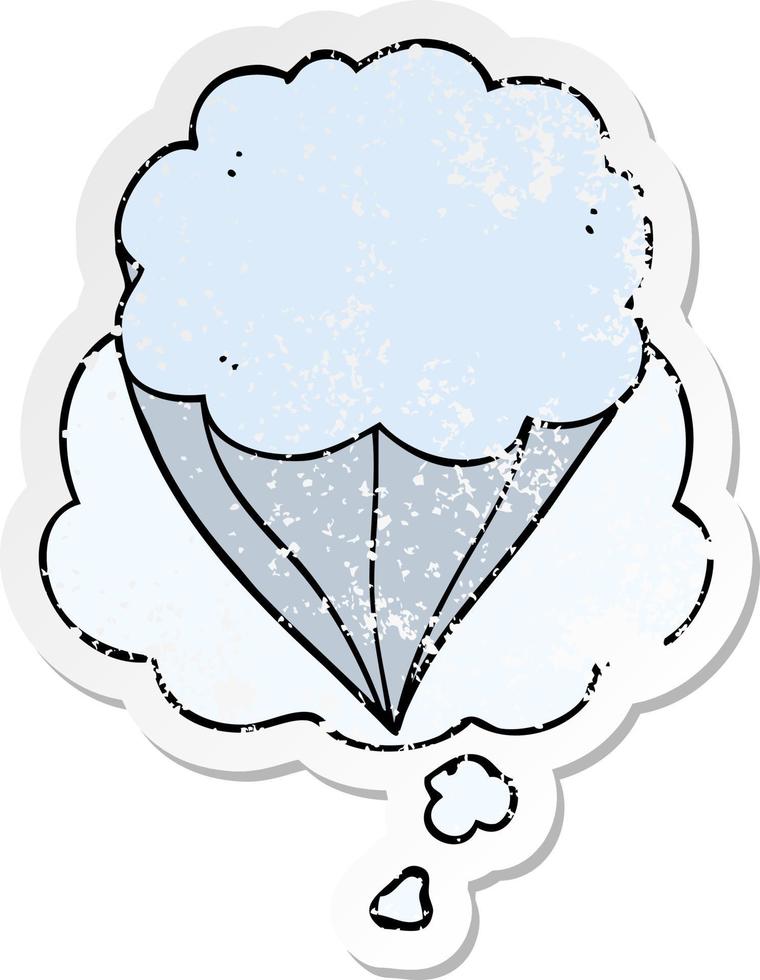 símbolo de nube de dibujos animados y burbuja de pensamiento como una pegatina gastada angustiada vector