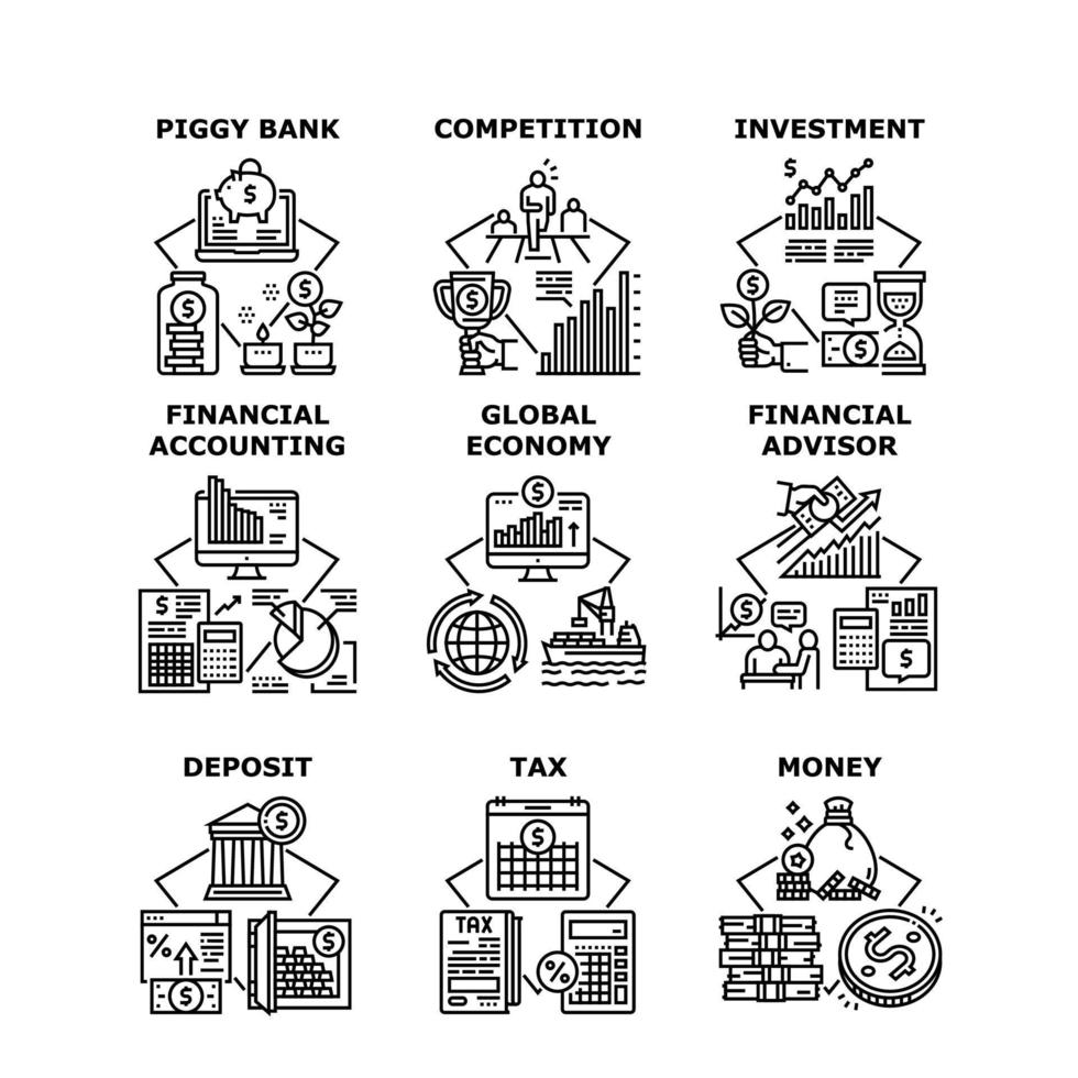 Financial Advisor Set Icons Vector Illustrations