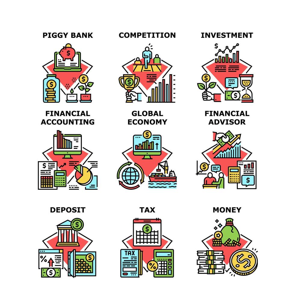 Financial Advisor Set Icons Vector Illustrations