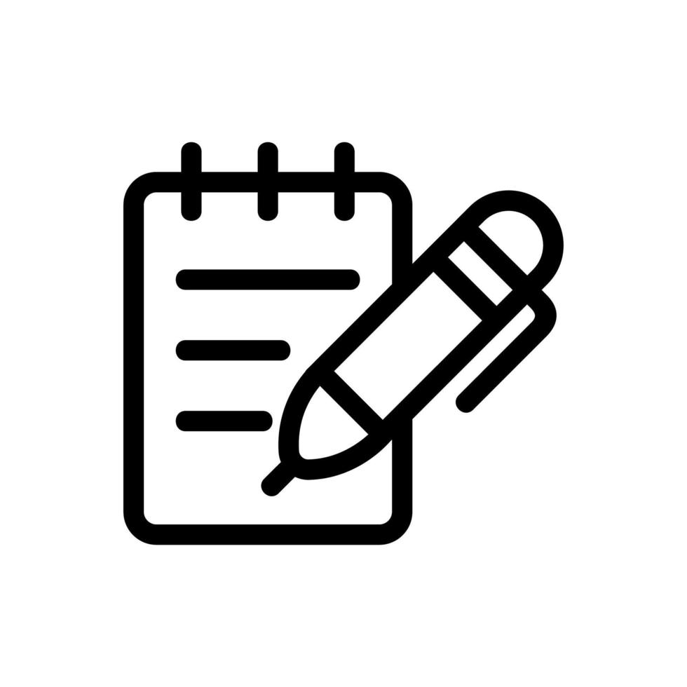 notepad and pen vector icon. Isolated contour symbol illustration