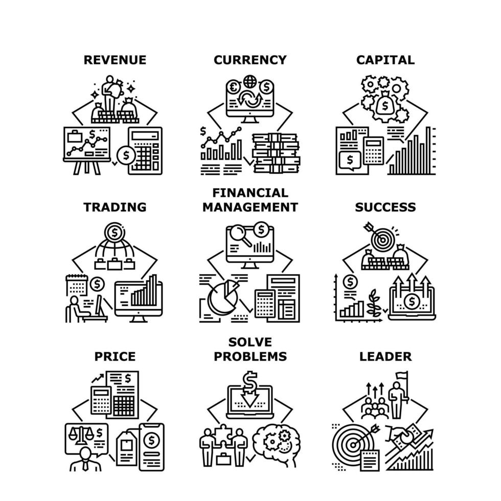 Finanzas ingresos establecer iconos ilustraciones vectoriales vector