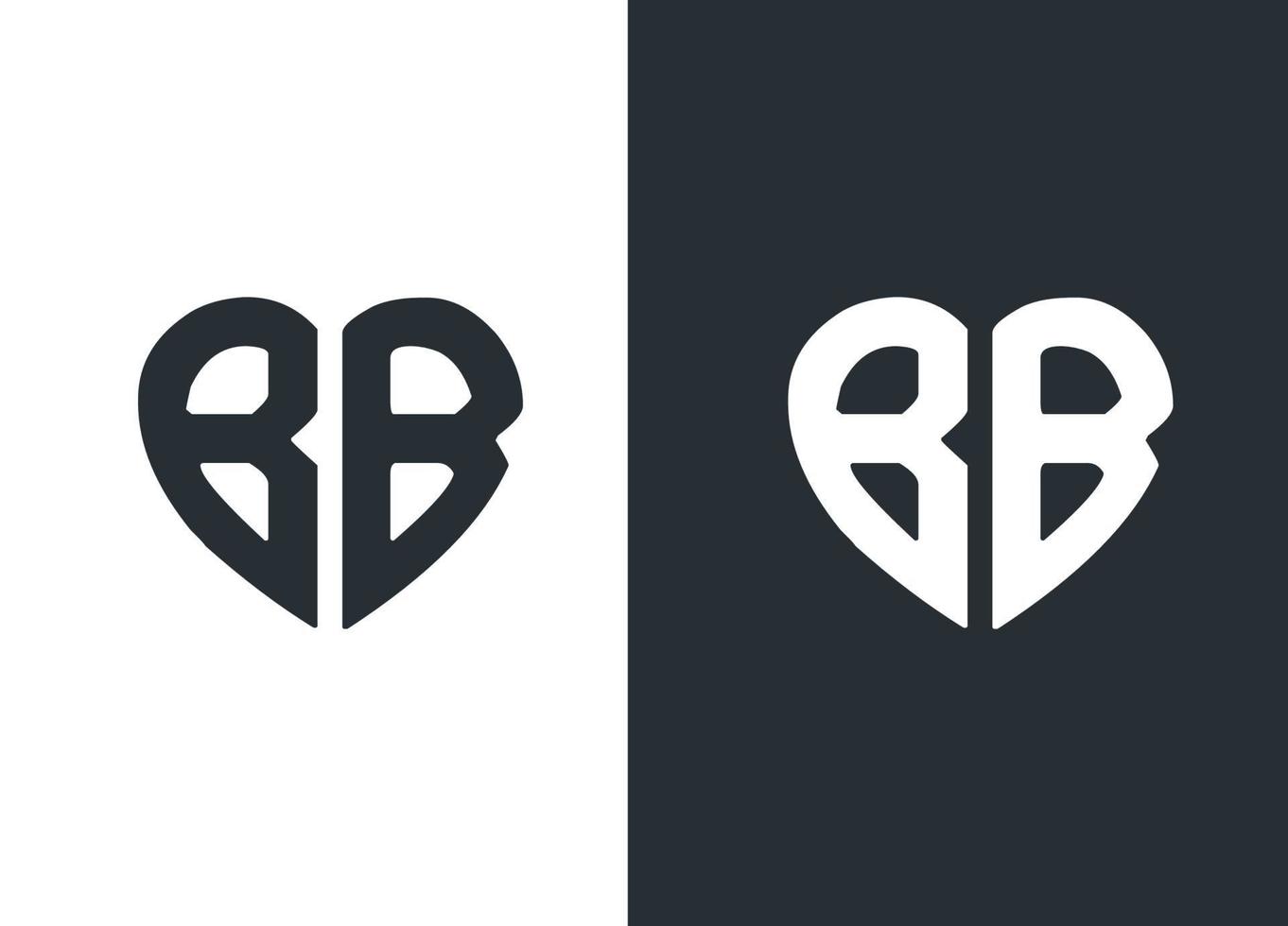 plantilla de vector de diseño de logotipo de estilo de corazón de monograma bb