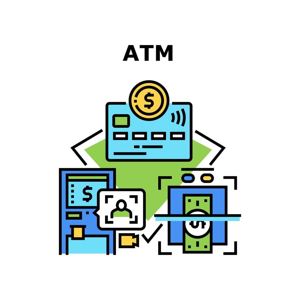 Atm Banking Machine Concept Color Illustration vector