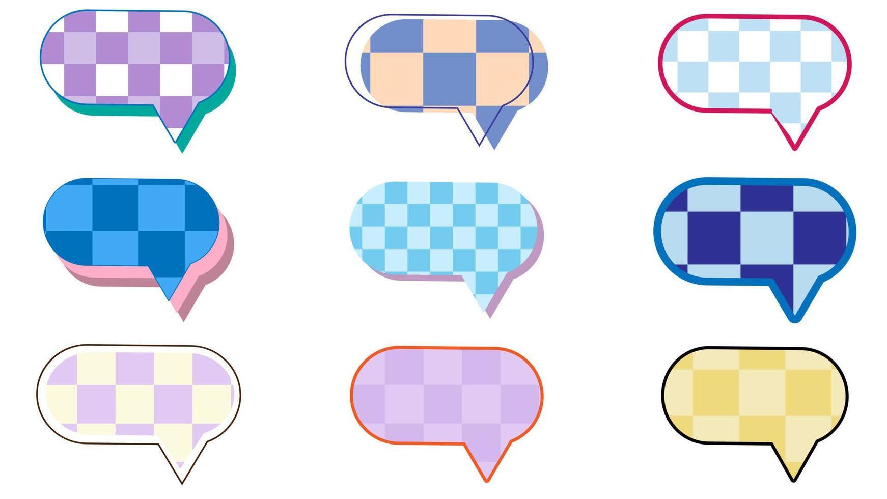 set of cute round checkerboard aesthetic speech bubble, conversation box, chat box, speak balloon, thinking bubble on white background vector