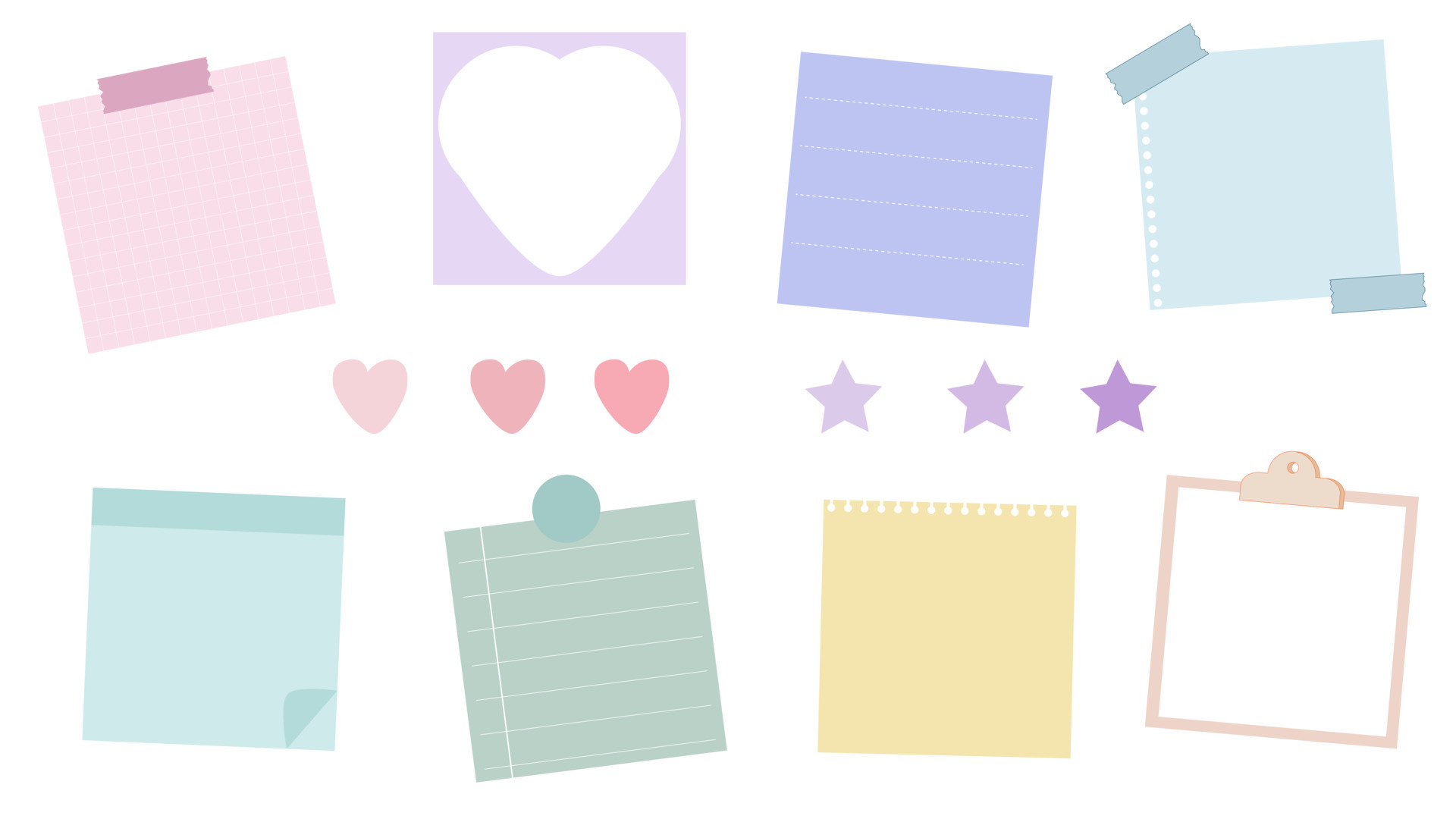 set of the cute colorful notepad, memo, planner, grid paper, sticky note, reminder, journal