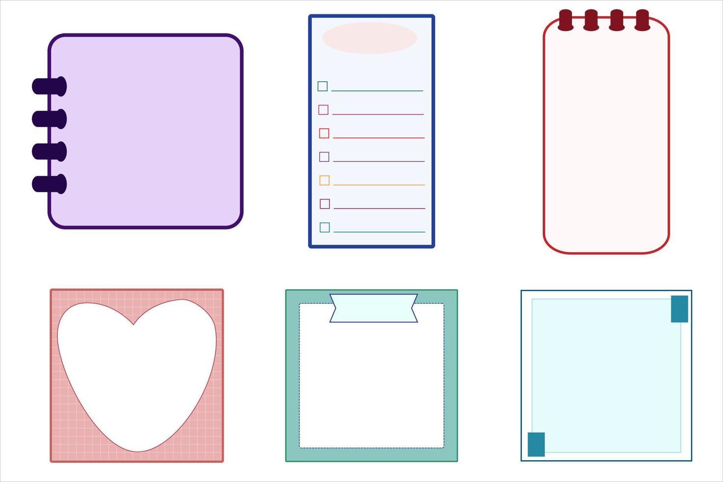 conjunto de colección de papel lindo en blanco, plantillas de planificador imprimibles, diario, recordatorio, nota, lista de verificación, memo, bloc de notas. lindo, simple e imprimible vector