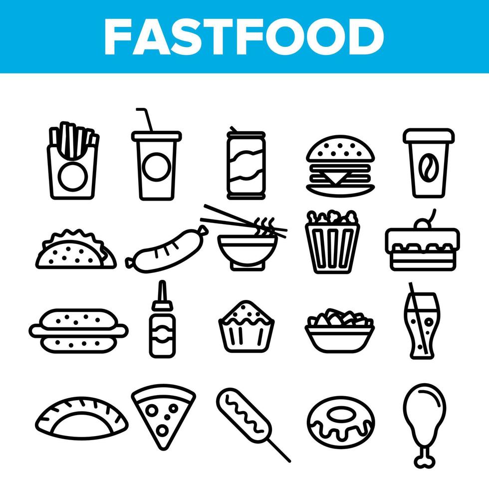 Fastfood Linear Vector Icons Set Thin Pictogram