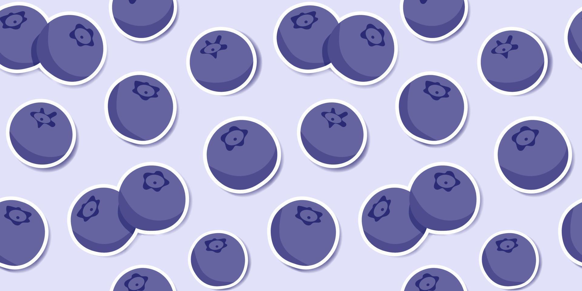 Cute purple blueberries on a lavender background. Trendy blueberry pattern design for wallpapers, print, fabric and stationery design. Purple blueberries sticker pattern. Illustrated vector fruit.