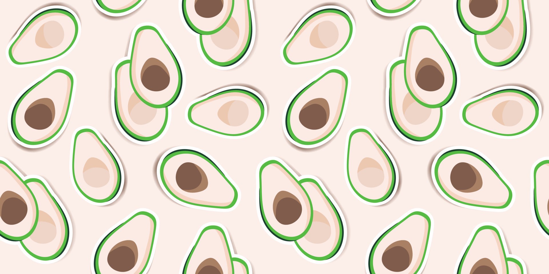 Cute green avocados on a light pibk background. Trendy avocado pattern