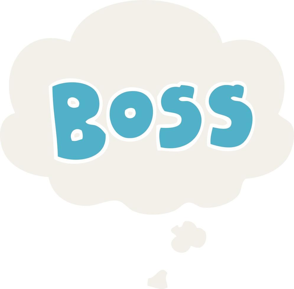 cartoon word boss and thought bubble in retro style vector