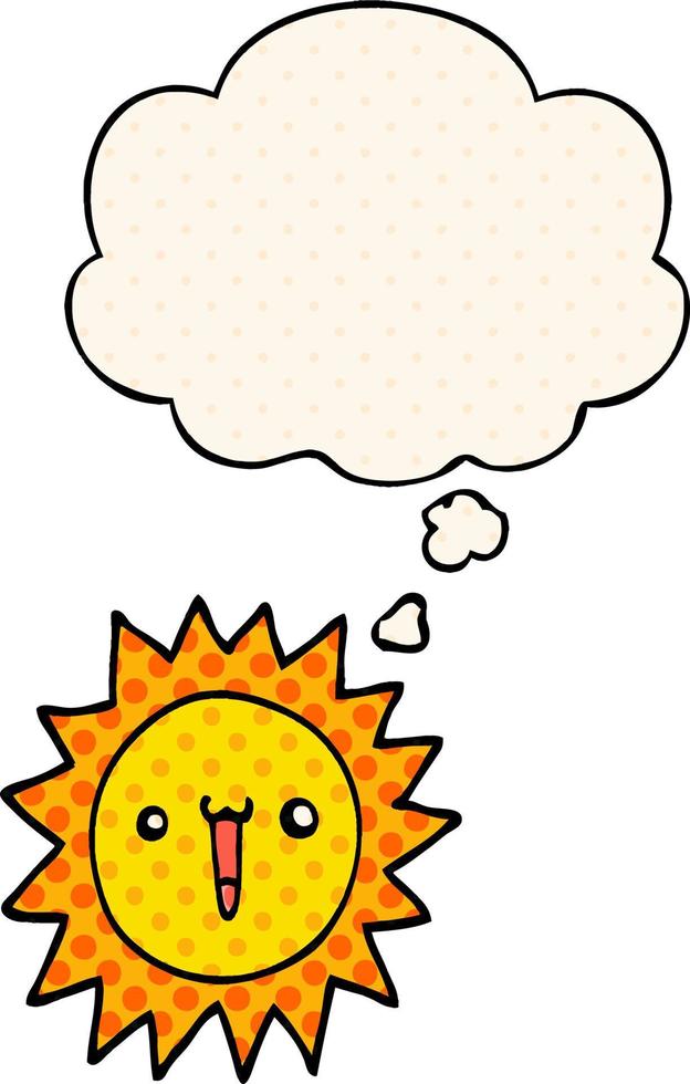 cartoon sun and thought bubble in comic book style vector