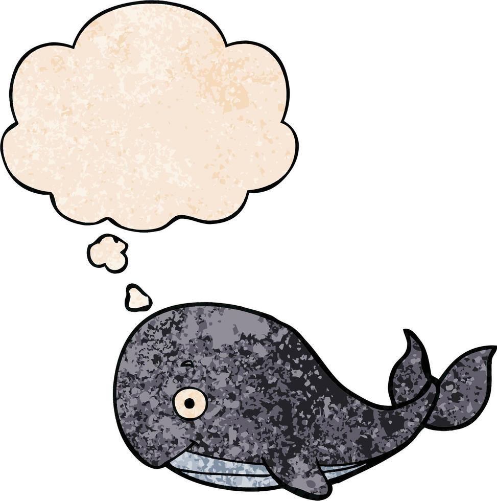 cartoon whale and thought bubble in grunge texture pattern style vector