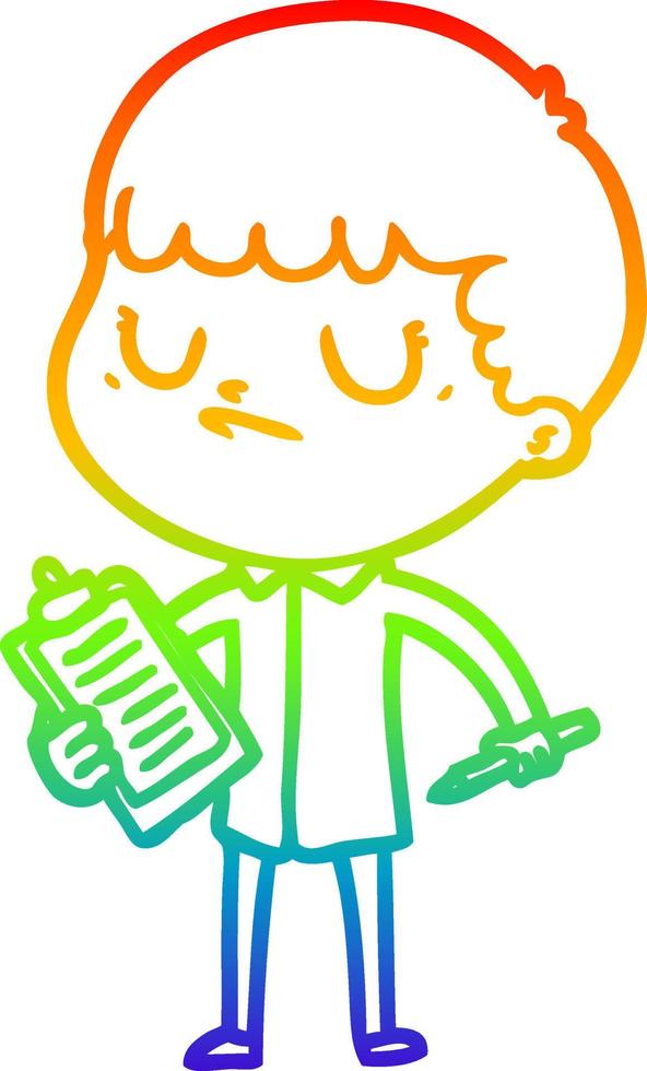 rainbow gradient line drawing cartoon grumpy boy vector