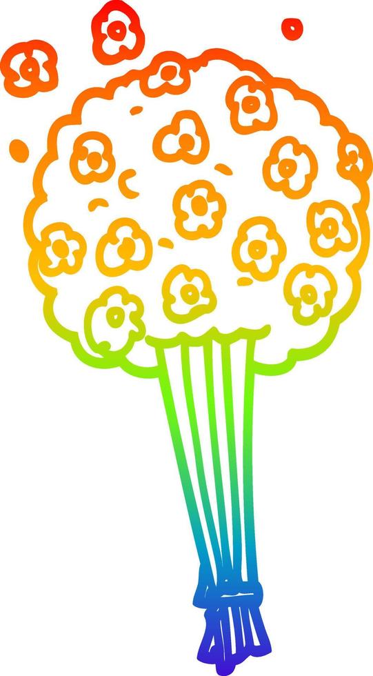rainbow gradient line drawing cartoon bunch of flowers vector