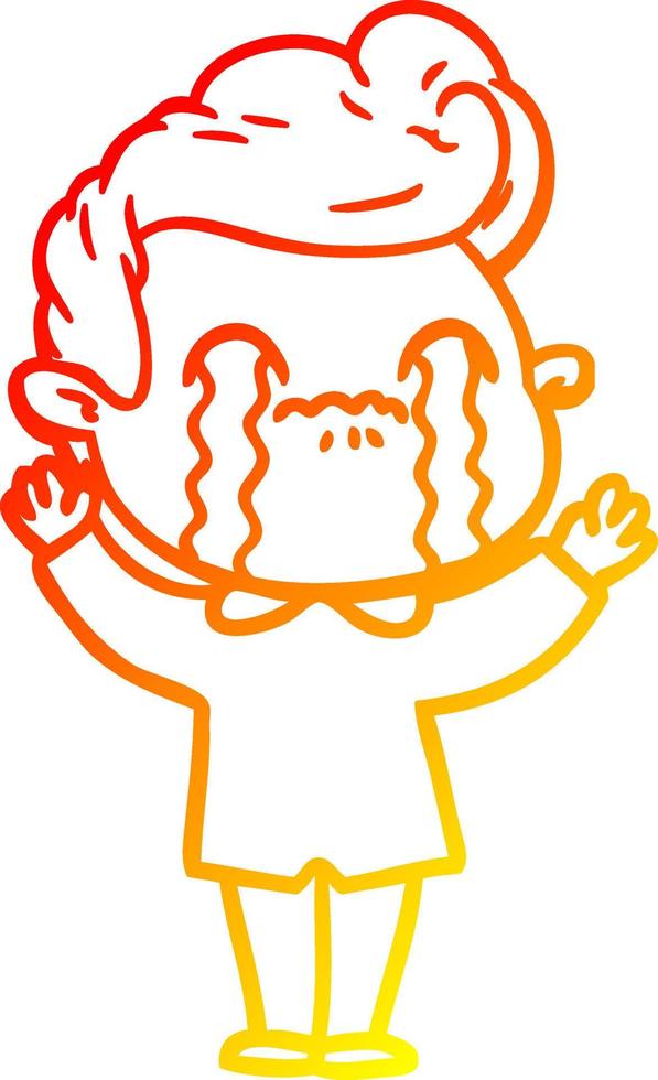 warm gradient line drawing cartoon man crying vector