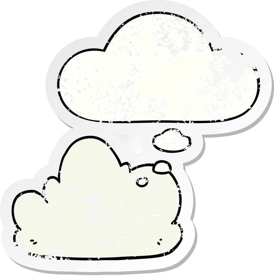 cartoon cloud and thought bubble as a distressed worn sticker vector