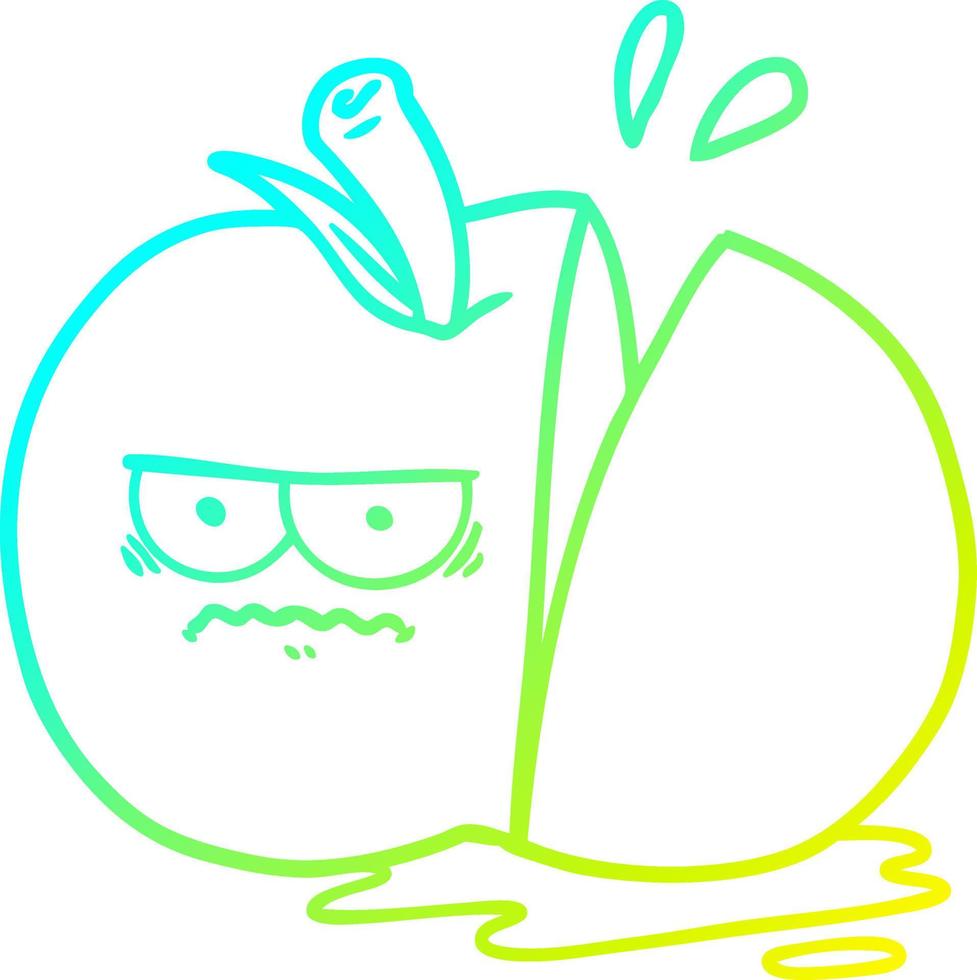 línea de gradiente frío dibujo dibujos animados enojado manzana en rodajas vector