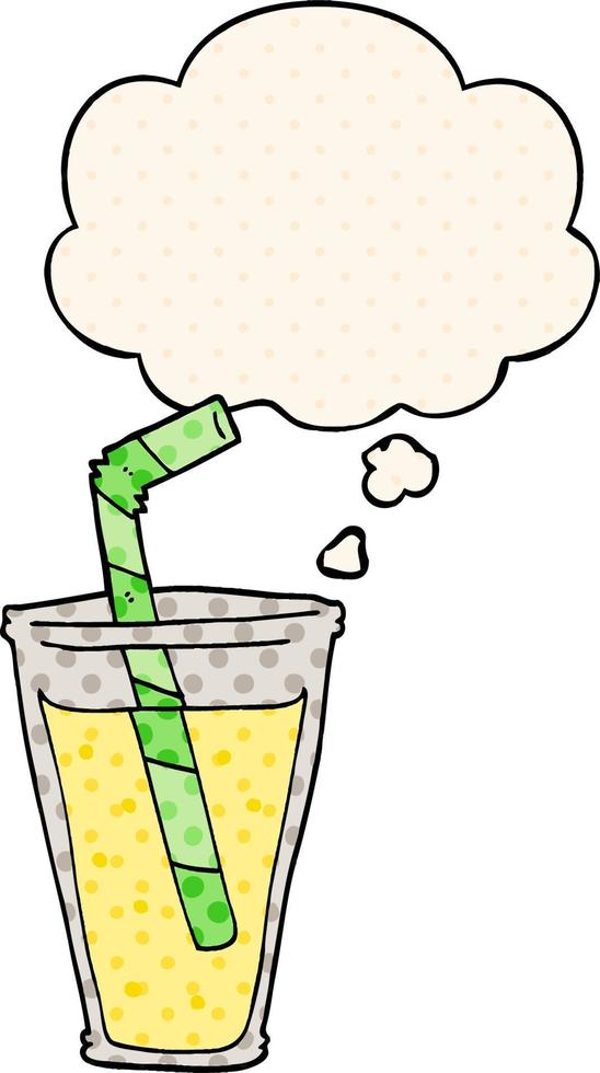 cartoon fizzy drink and thought bubble in comic book style vector
