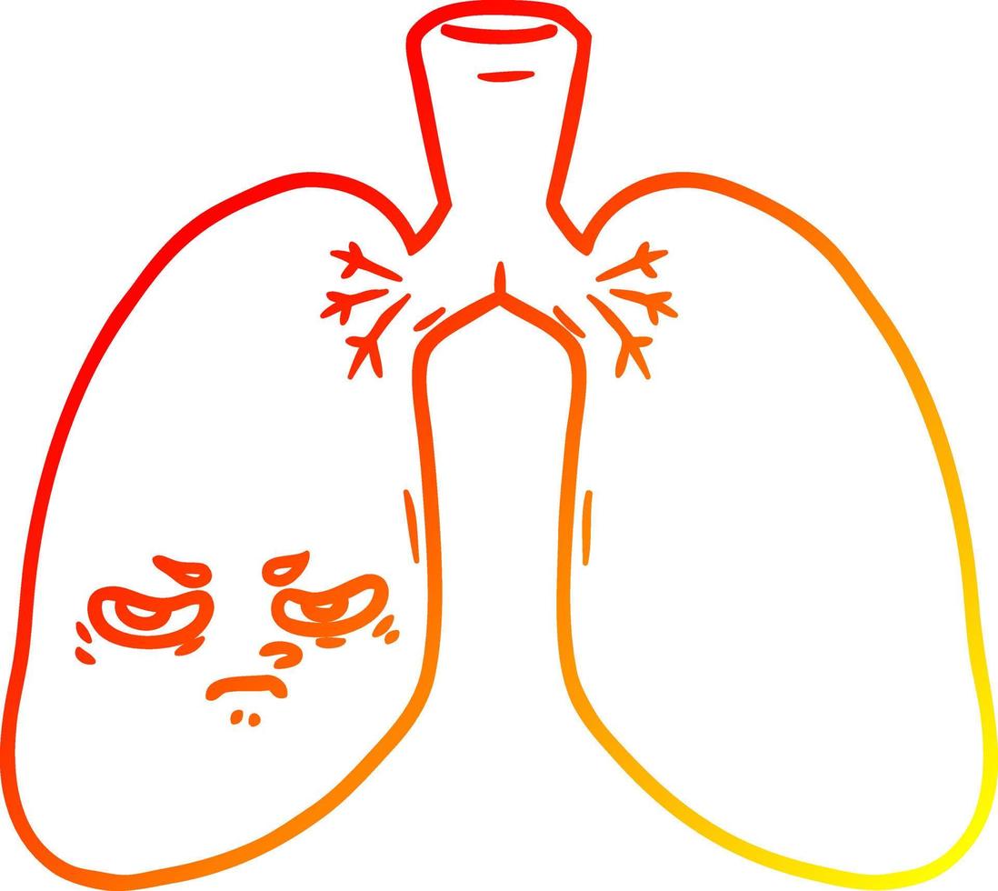 dibujo de línea de gradiente cálido dibujos animados pulmones enojados vector