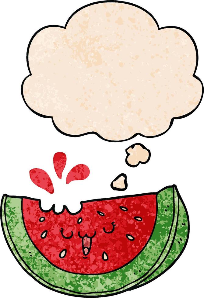 cartoon watermelon and thought bubble in grunge texture pattern style vector