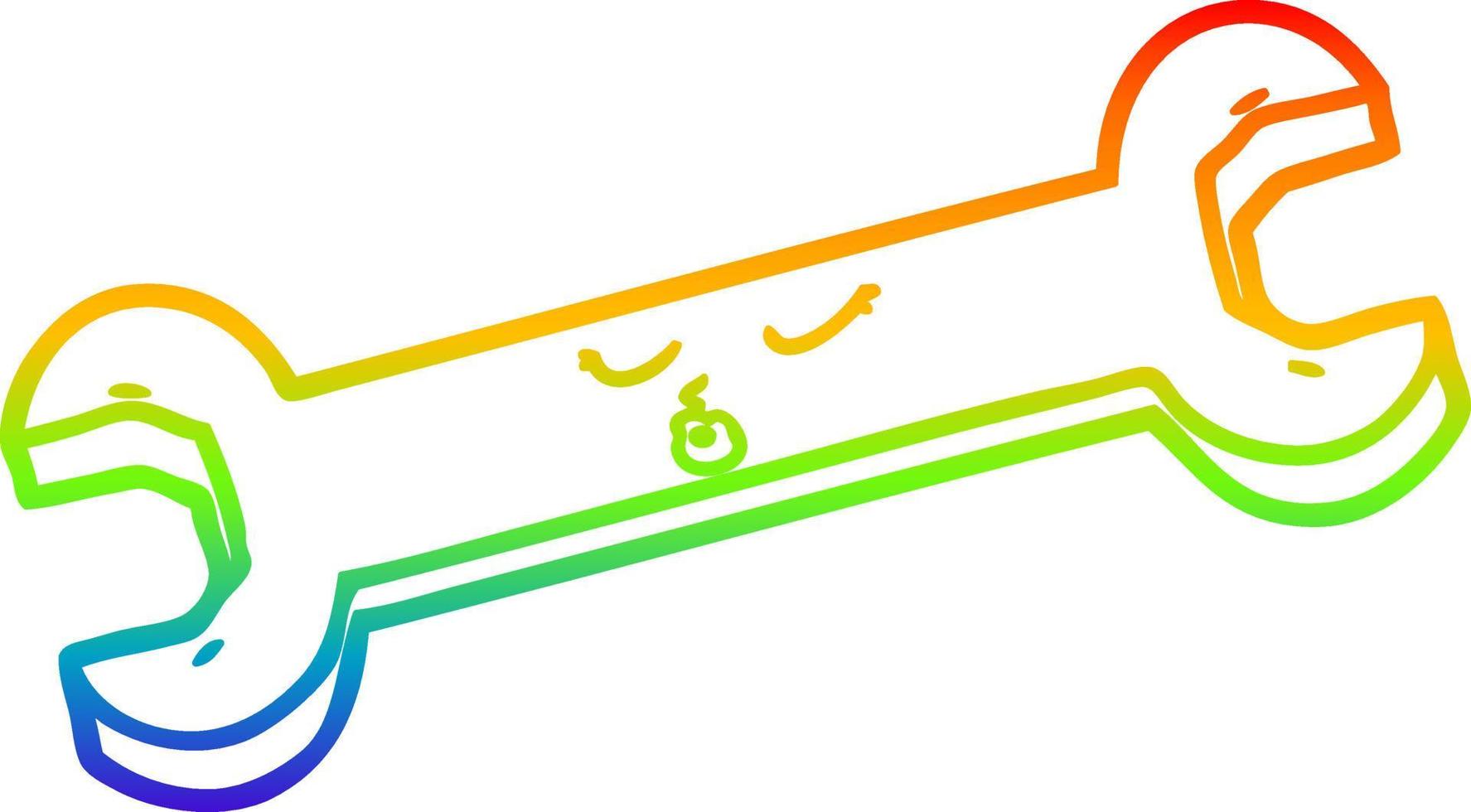 rainbow gradient line drawing cartoon spanner vector