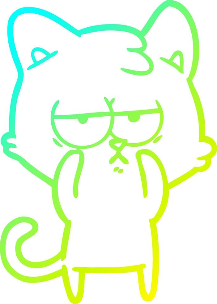 cold gradient line drawing bored cartoon cat vector