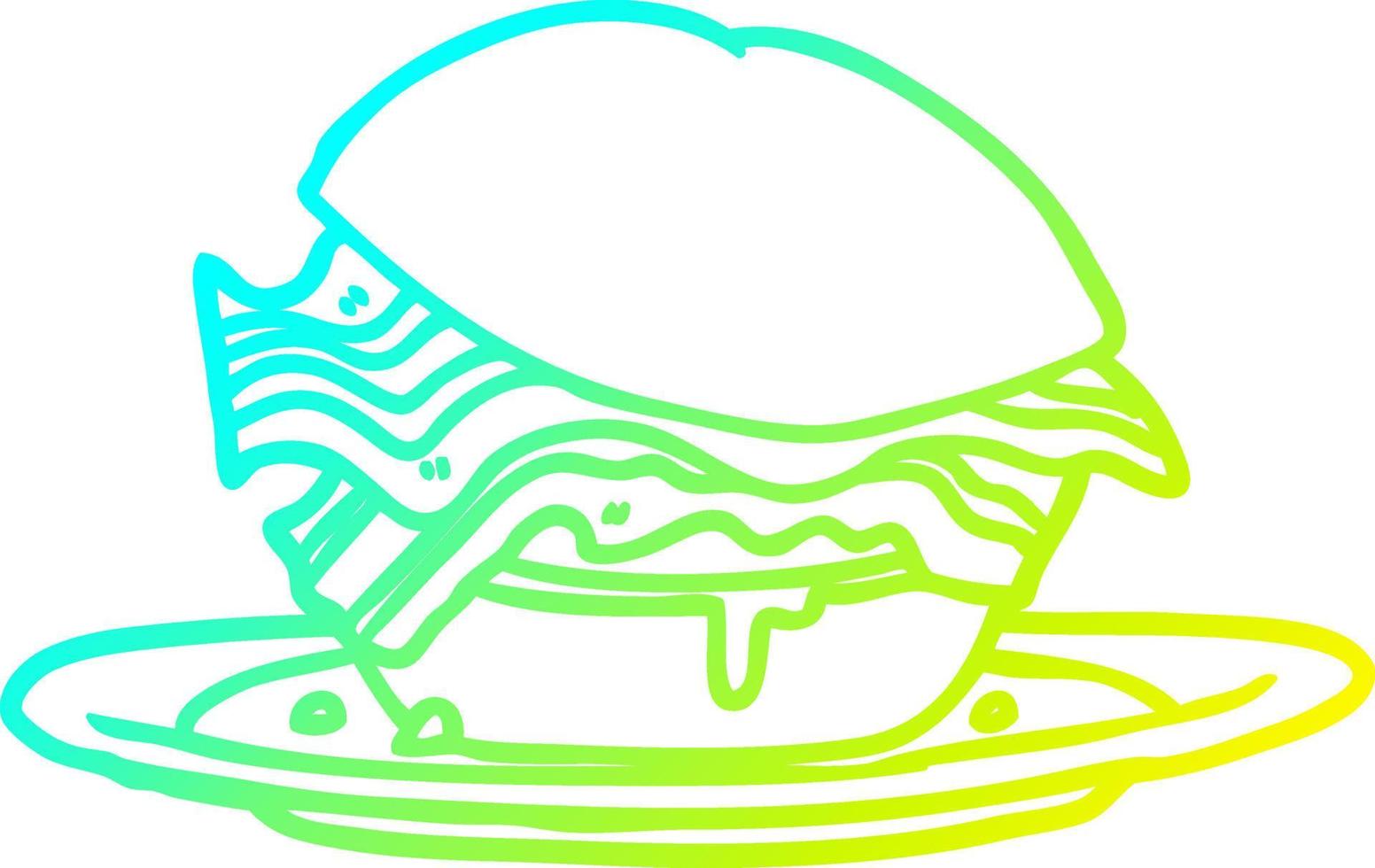 cold gradient line drawing amazingly tasty bacon breakfast sandwich with cheese vector