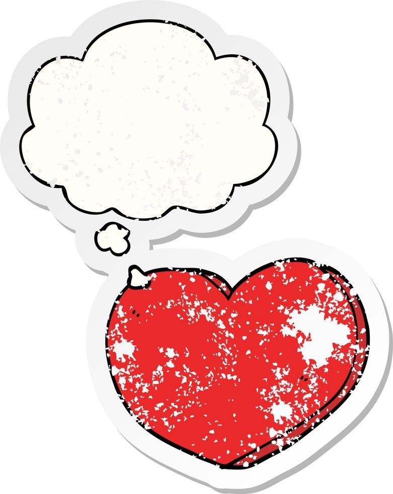 cartoon heart and thought bubble as a distressed worn sticker vector
