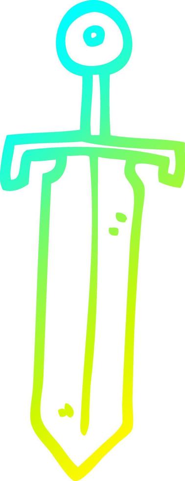 cold gradient line drawing cartoon old sword vector