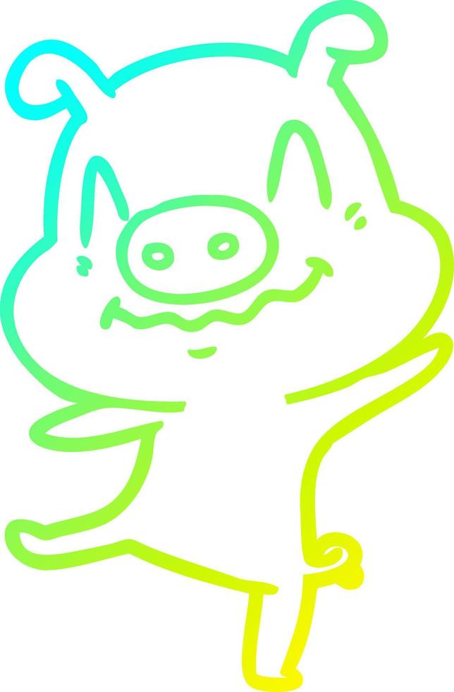 cold gradient line drawing cartoon drunk pig vector