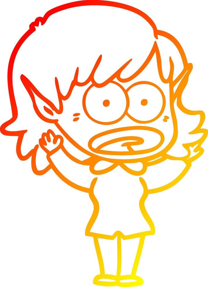 warm gradient line drawing cartoon shocked elf girl vector