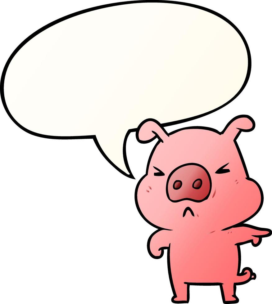 cartoon angry pig pointing and speech bubble in smooth gradient style vector