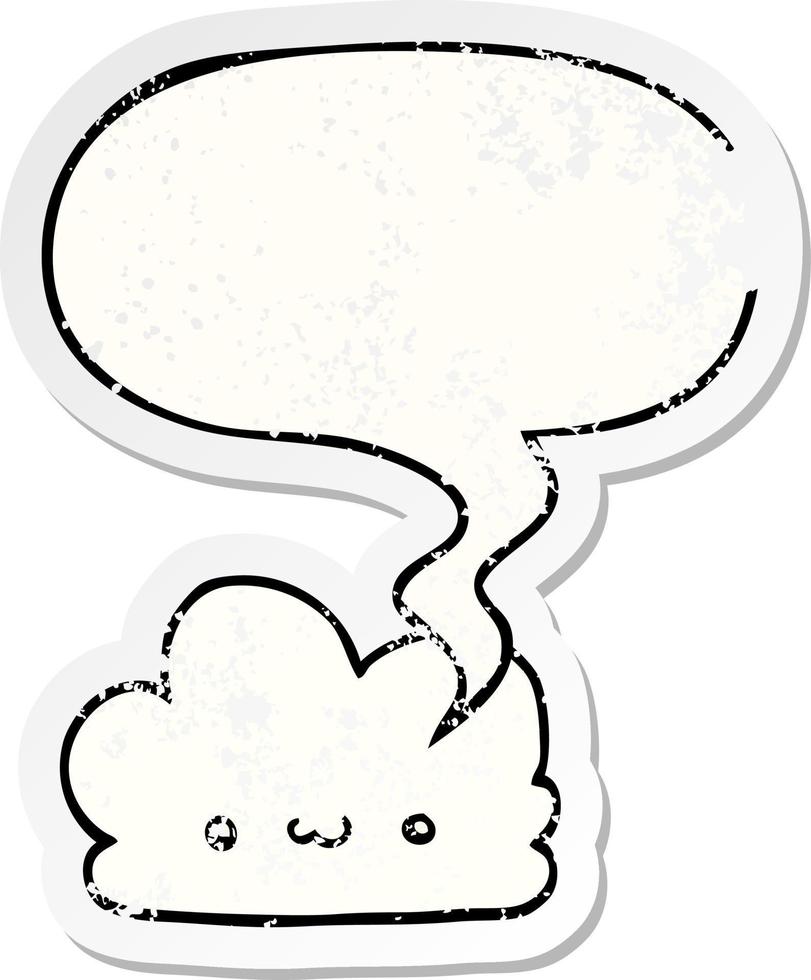 cute cartoon cloud and speech bubble distressed sticker vector