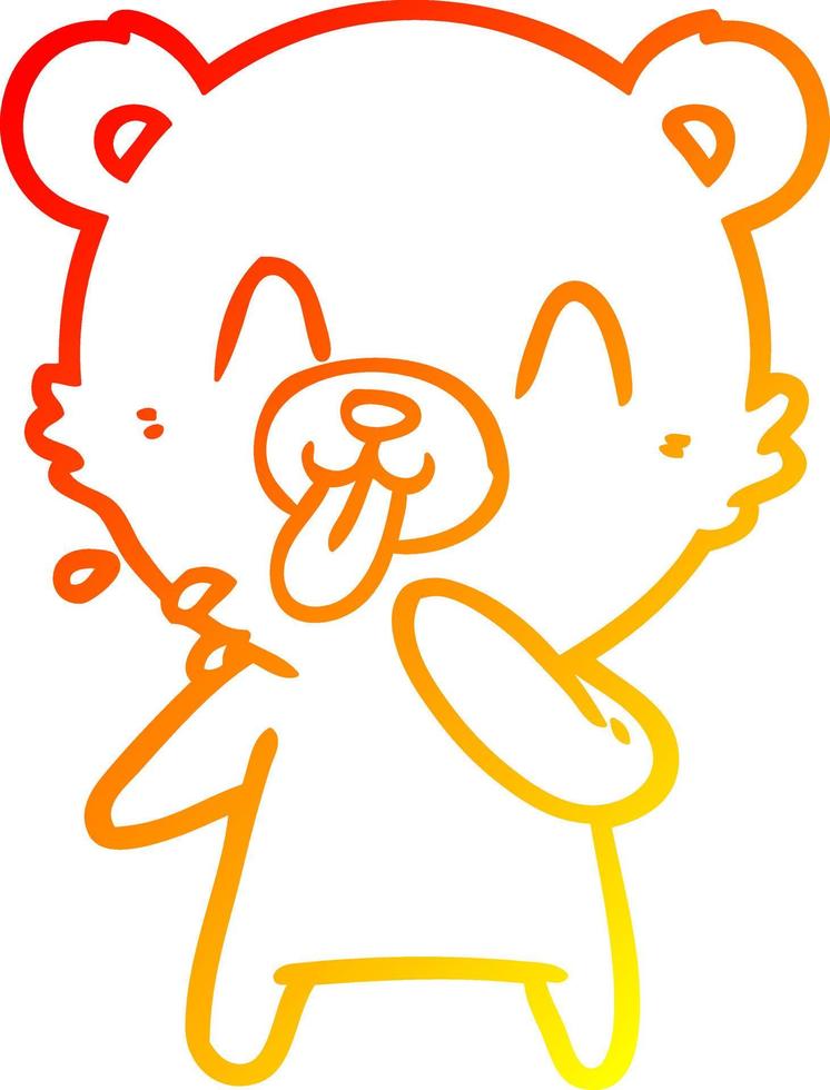 warm gradient line drawing rude cartoon polar bear sticking out tongue vector
