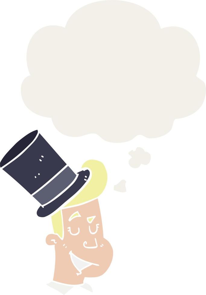 cartoon man wearing top hat and thought bubble in retro style vector
