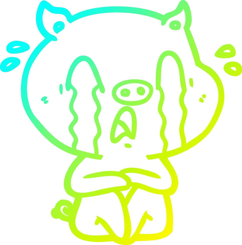 cold gradient line drawing crying pig cartoon vector