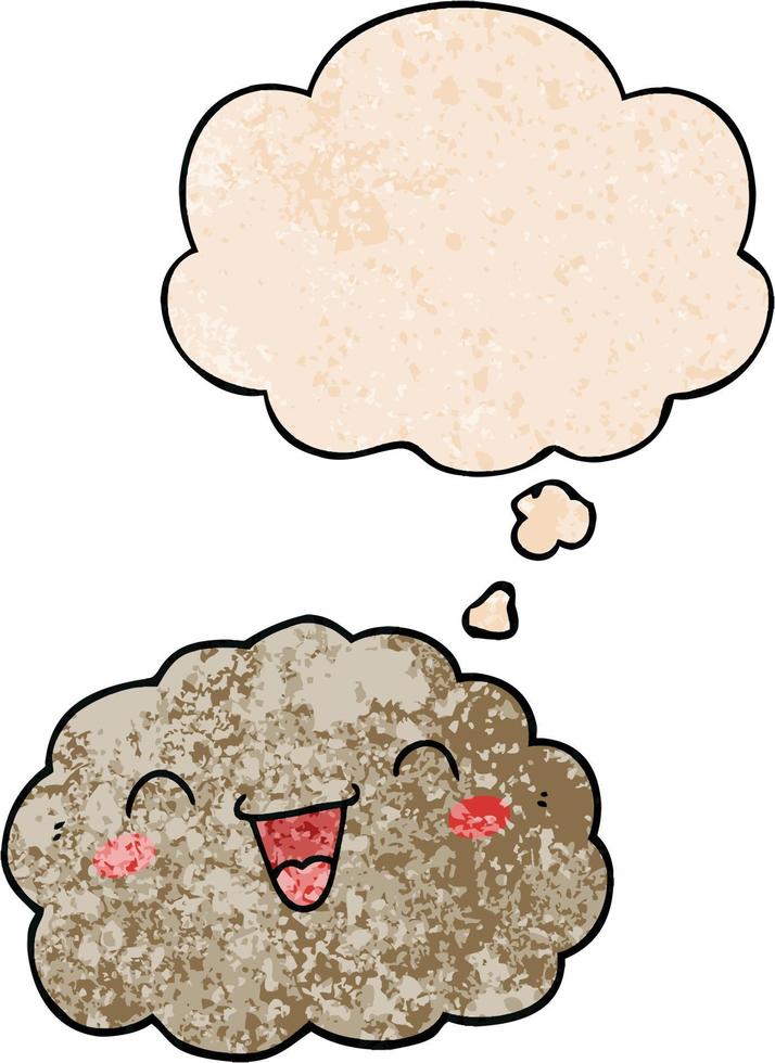 happy cartoon cloud and thought bubble in grunge texture pattern style vector