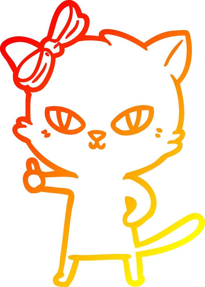 dibujo de línea de gradiente cálido lindo gato de dibujos animados dando pulgar arriba símbolo vector