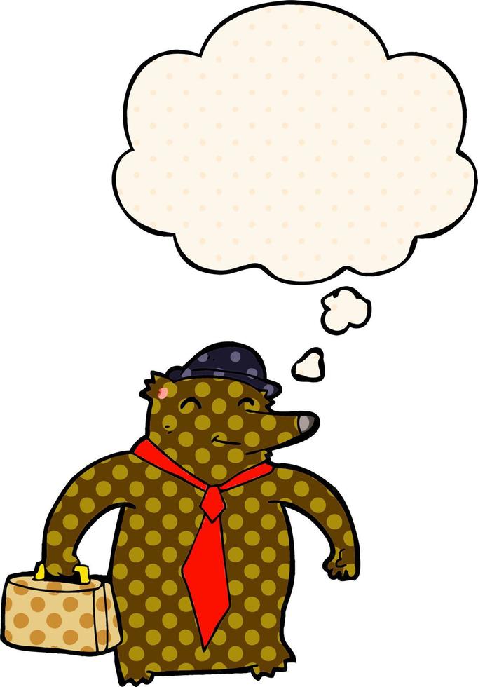 cartoon business bear and thought bubble in comic book style vector