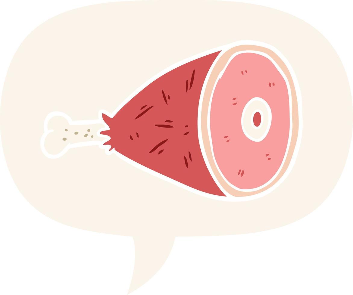 cooked cartoon leg of meat and speech bubble in retro style vector