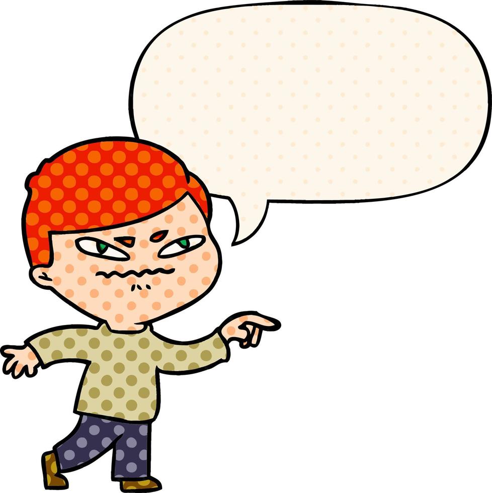 cartoon angry man pointing and speech bubble in comic book style vector