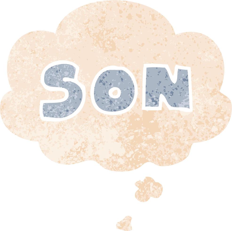 cartoon word son and thought bubble in retro textured style vector