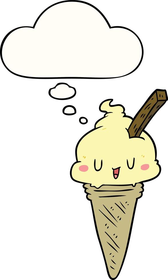 cute cartoon ice cream and thought bubble vector