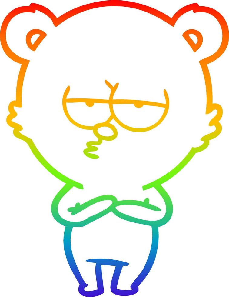 rainbow gradient line drawing bored bear cartoon vector