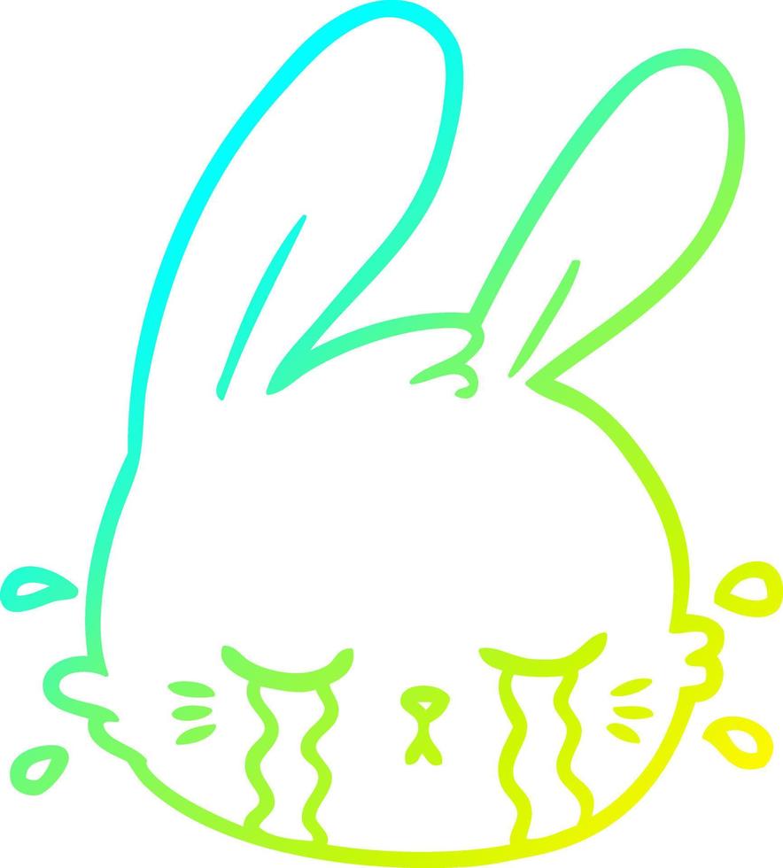 cold gradient line drawing cartoon rabbit face crying vector