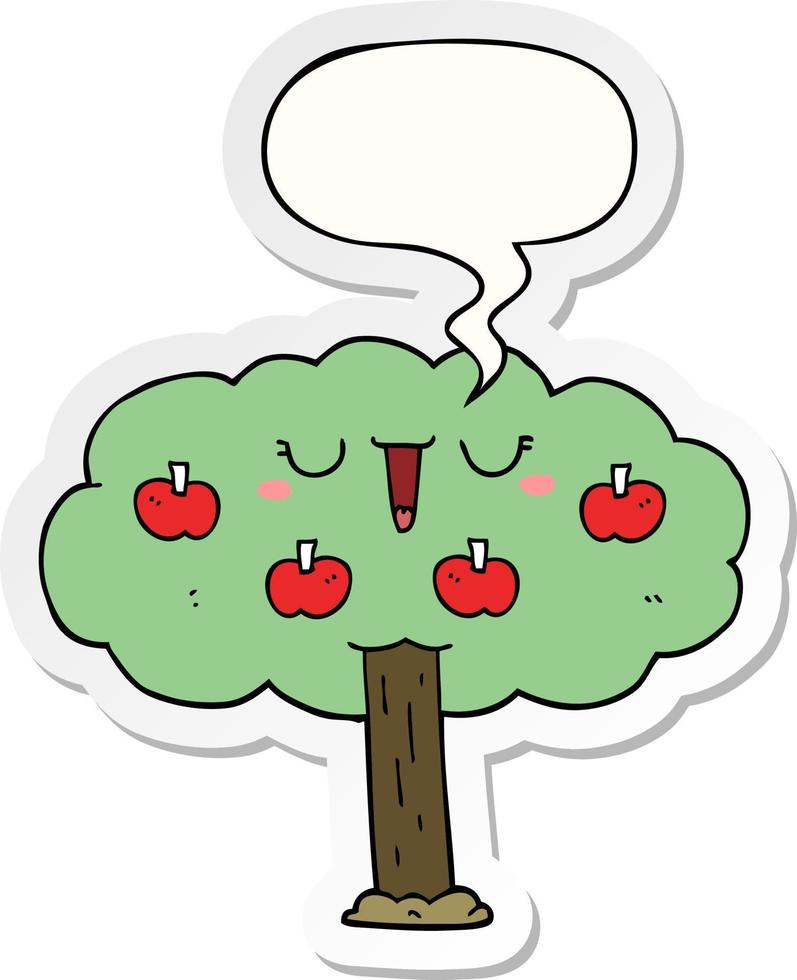 cartoon apple tree and speech bubble sticker vector