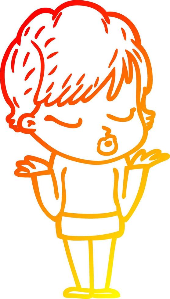 warm gradient line drawing cartoon woman with eyes shut vector