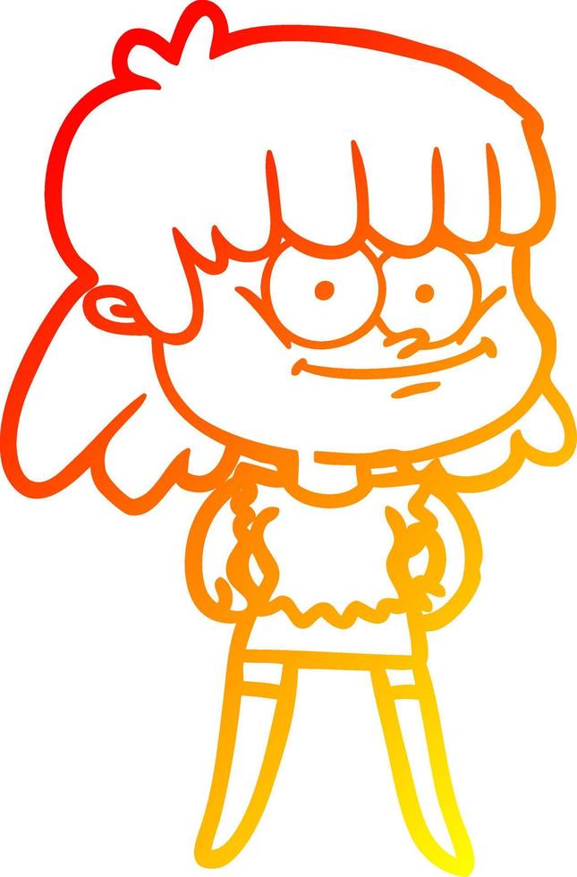 warm gradient line drawing cartoon smiling woman vector