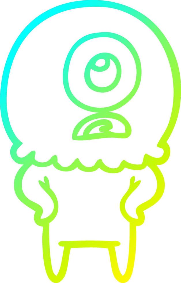 cold gradient line drawing cartoon cyclops alien spaceman vector