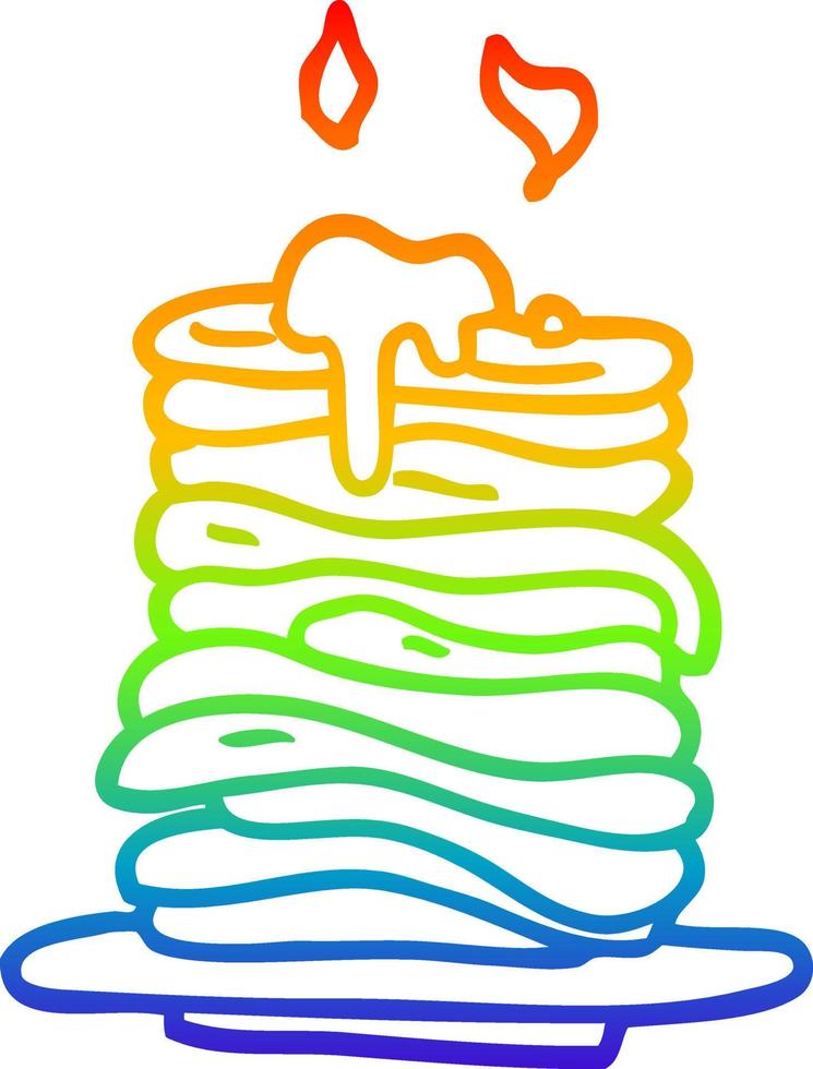 rainbow gradient line drawing cartoon stack of pancakes vector